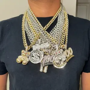 24” Iced Out Necklace Chain Teddy Boss 100 Emoji Dollar Cross Pendant Men Perfect Gift silver rhinestones