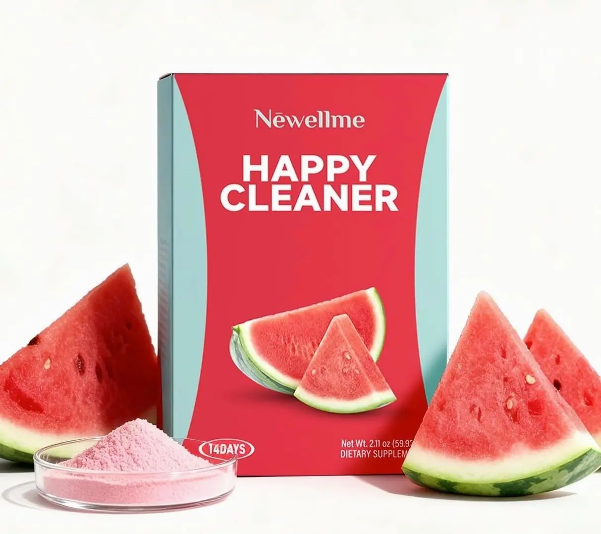 NEWELLME Happy Cleaner Superfood Powder | Digestive & Gut Health, Prebiotics & Probiotics for Women & Men, Support for Bloating & Regularity, Vegan Sugar-Free, Watermelon Flavor, 14 Sachets