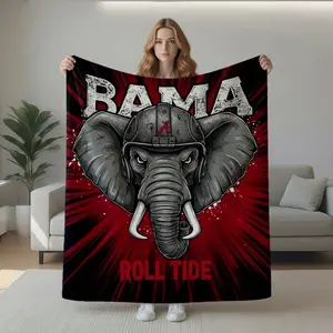 Alabama Elephant Mascot Football Flannel Blanket, Super Soft & Warm Throw for Sofa, Bed, Office, Car, Dorm, Game Day, Home Decor, Lightweight Cozy Gift for Men Women, All Season.