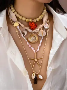 Bohemian Beach Jewelry Set for Women, Seaside Inspired Sealife Starfish Charms & Layers, Perfect Gift for Her, Unique Accessory Collection, Layered Necklace