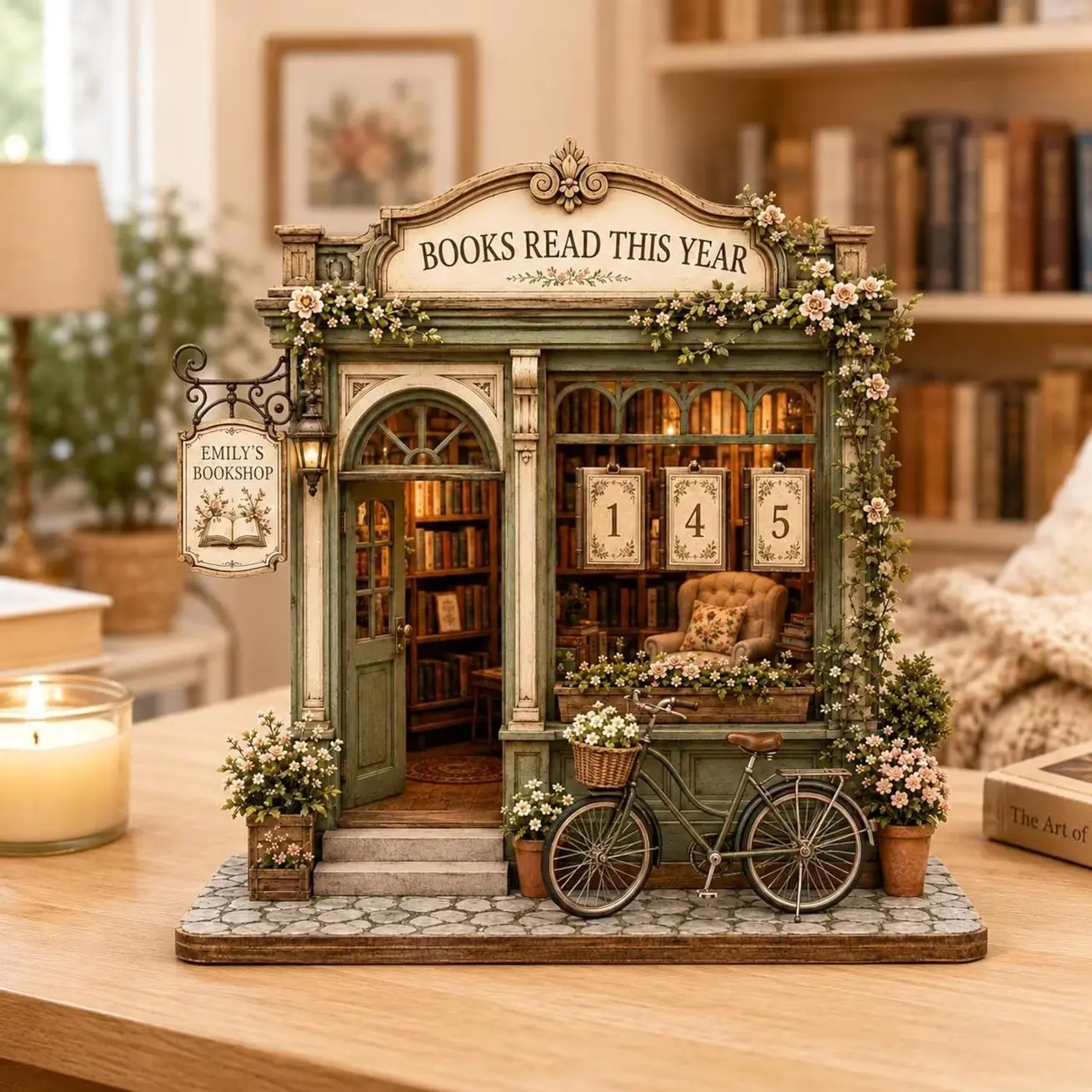 Personalized Floral Bookshop Tracker, Wooden Library Decor, Books Read Counter Sign