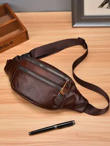 Unisex Top Layer Cowhide Casual Waist Bag, Genuine Leather Chest Pack, Small Money Pouch, Phone Case, Sporty Fashion Belt Bag