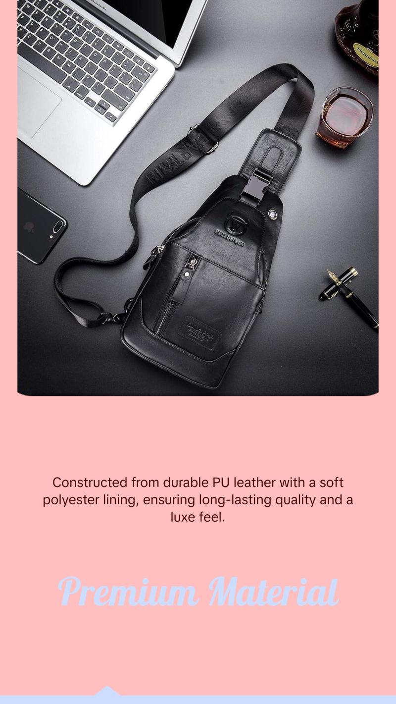 FR Fashion Co. Men's PU Leather Casual Crossbody Sling Bag with Zippered Pockets & Adjustable Strap for Everyday Use - Sleek Minimalist Design for Commuters & Urban Professionals