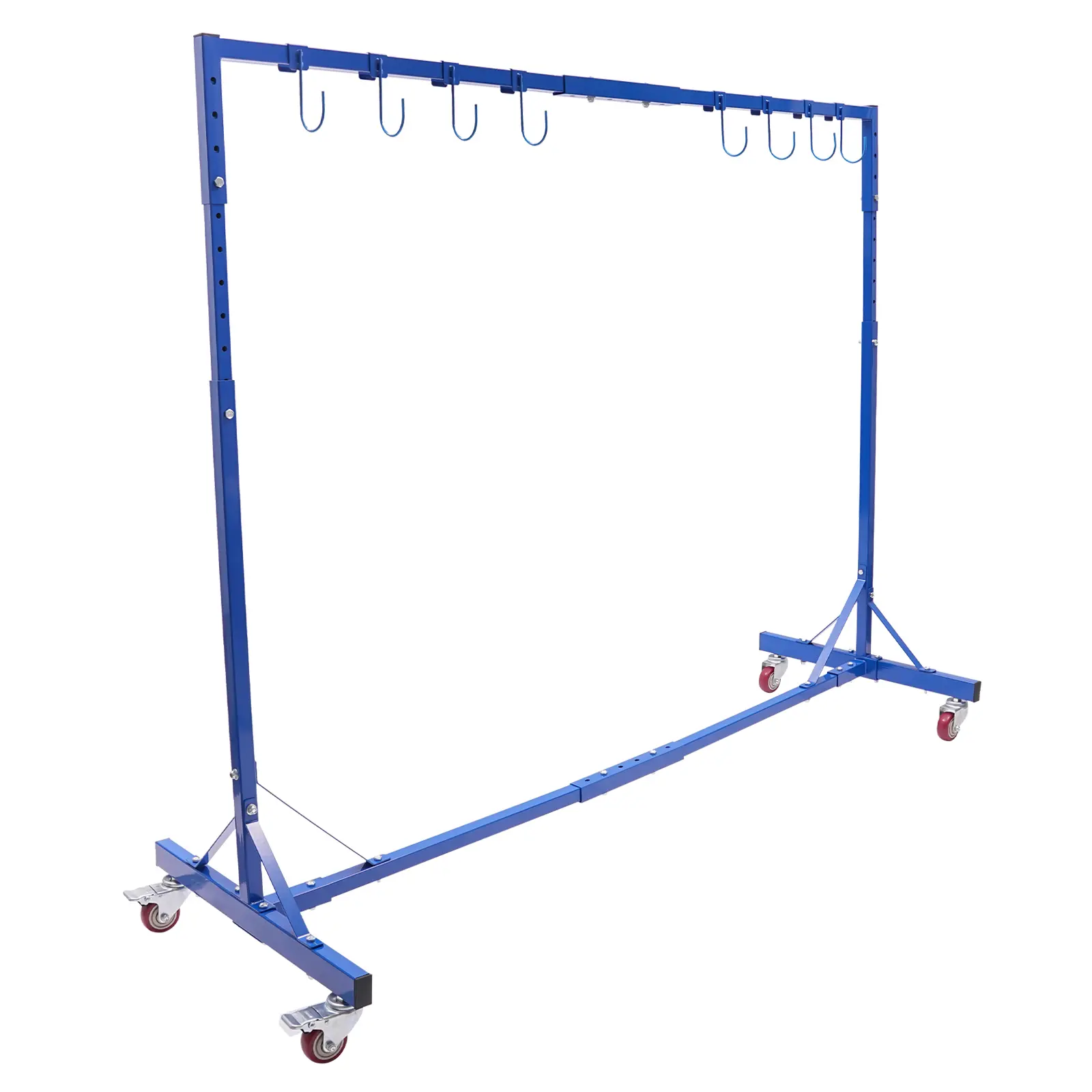 Heavy-Duty Steel Frame Auto Painting Hanger Stand Drying Rack - 240 lbs Capacity, 5-7ft Adjustable Height, 8 Hangable Hooks, 4 Casters, Anti-Rust Coat, Accessories, 1 English Assembly Manual for Car Hood/Doors Repair, Car Detailing, DIY Garage Use, Durabl