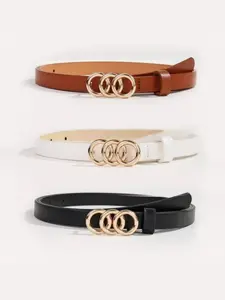 Women's Minimalist Temperament Triple Rings Buckle Belt, Casual PU Leather Waistband for Jeans & Dress, Fashion Belt for Party, Daily Clothing Decor, Pu Leather Belts, Casual Trendy Waistband, Casual Modern Waistband