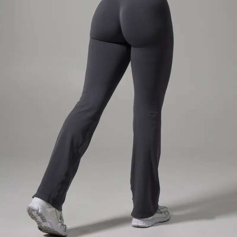 Alphalete Women's Pump Mid Rise Flared Pant Long - Thunderstorm, Workout Leggings, 35.5" Inseam, Seamless, Butt Scrunch, Glute Lifting, High Compression