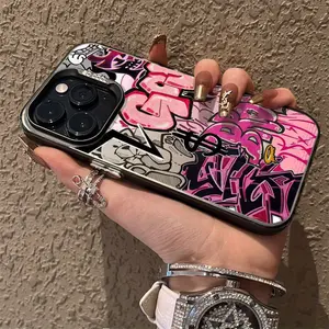 Phone Case - Energetic Black Shell Creative Graffiti Pattern Phone Case with English Bow, Suitable for Apple Iphone Including 16, 11, 12, 13, 14, 15, Pro, Plus, Pro Max, And Others