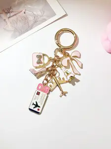 Elegant Bow Travel Keychain Charm, Drip Design Plane Luggage Tag Passport Holder DIY Accessory, Women's Bag Pendant, Holiday Gift