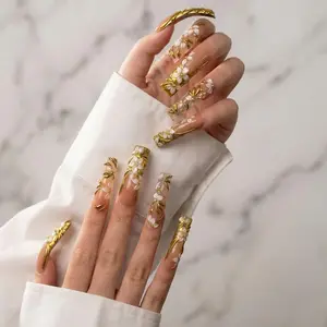 AVIARA Long Square 10pcs 3D  Handmade Y2K Acrylic Press On Nails Luxious Salon High Quality Fake Nail detachable aqua nails