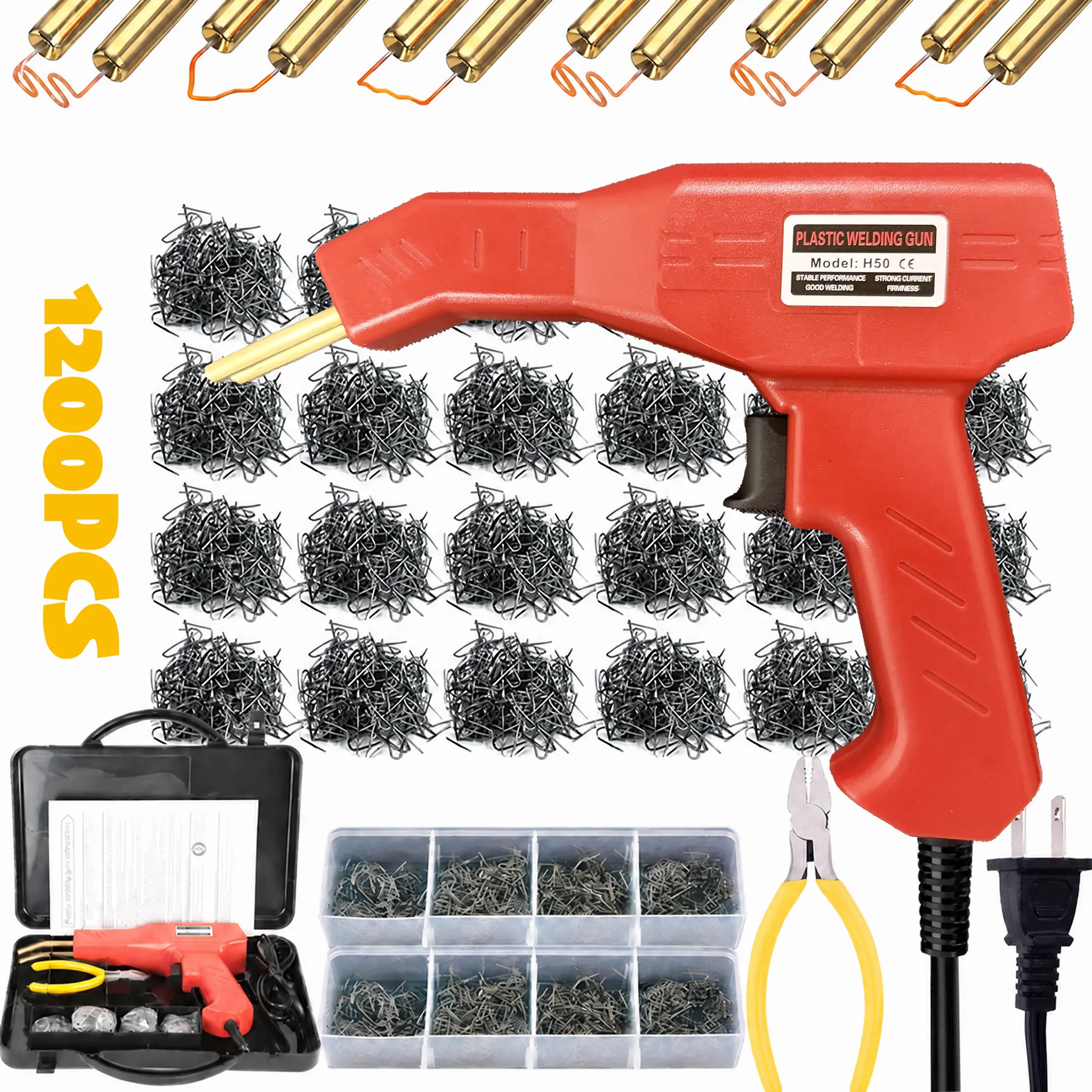 Upgraded  Plastic Welder, 2 in 1 Plastic Welding Kit Plastic Repair Welder Kit 1200PCS Hot Stapler Soldering Gun with  Car Bumper Repair Kit for Most Plastic Repair	