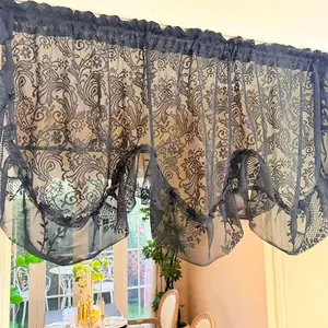 French Vintage Iris Embroidered Lace Half Curtain, Kitchen Short Curtain, Window Coffee Curtain, No Drill Partition Curtains, Easy Install Curtain, Home Decoration Curtain, Room Decor Curtain
