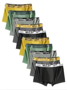 10 pcs men's 'HELLO' flat cornered underwear, Fashionable and comfortable boxer briefs, High elasticity, quick drying sports underwear, suitable home-based, comfortable men's flat underwear, Men's Novel Underwear, Suitable for wearing in all seasons