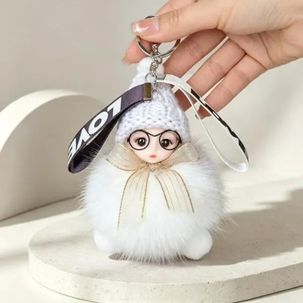 Fashion plush doll keychain set of 2, ideal decor for backpack & car keys