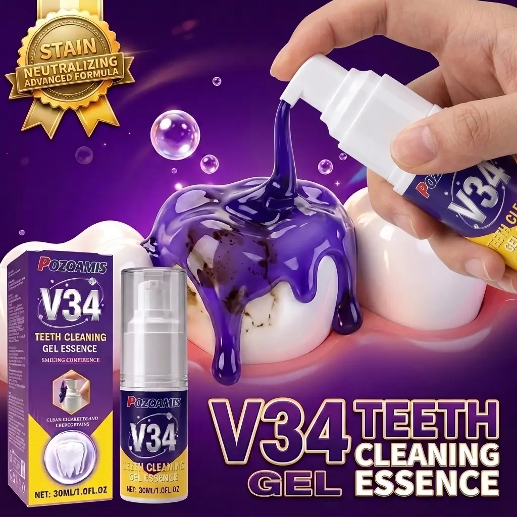 POZOAMIS V34 Teeth Gel Cleaning Essence,V34 color corrector, purple whitening gel, coffee stain remover, teeth whitening booster, bright smile hack Gentle Whitening Toothbrush Toothpaste Coffee Brush Oral Brightening Daily