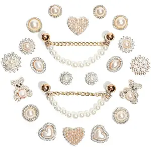 SOGLLQAM Crystal & Pearl Shoe Charms Set with Glittering Chains - Elegant Letter Decorations for LOVE & QUEEN Designs, Premium DIY Shoe Jewelry for Women's Party Style and Girls' Fashion Accessories Footwear gift