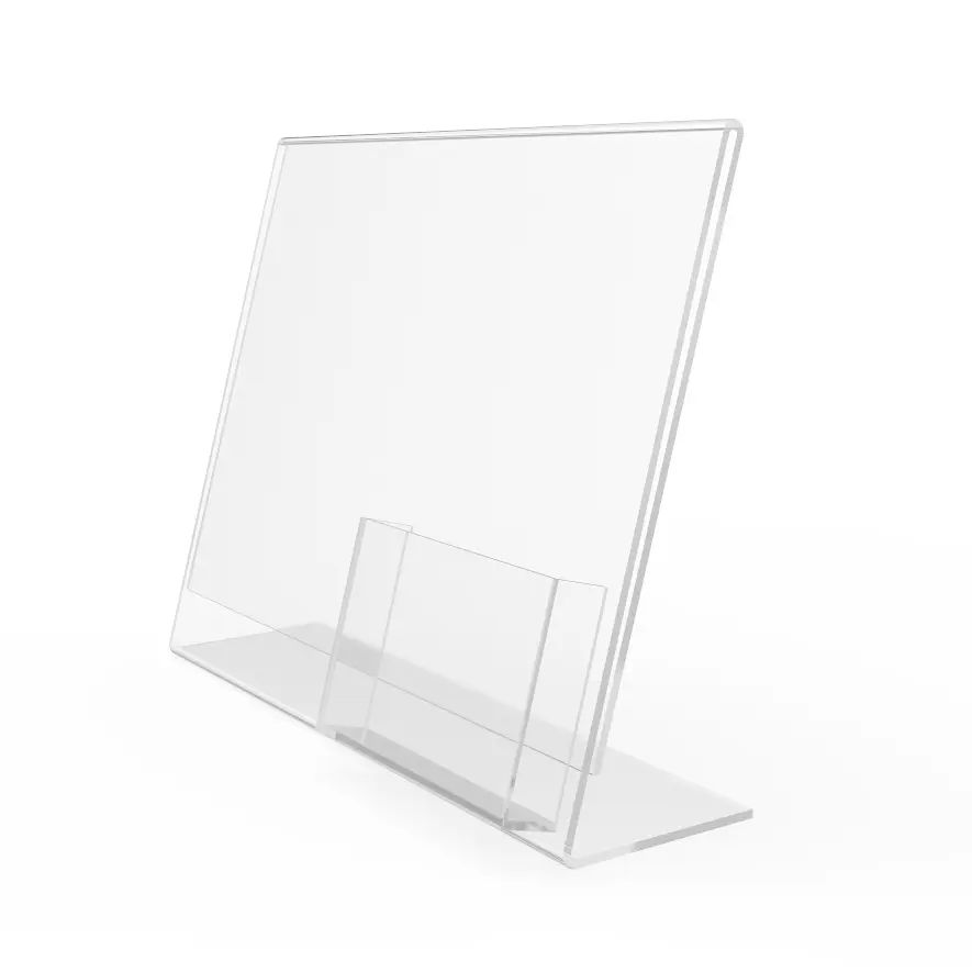 FixtureDisplays® 11x 8.5" Plexiglass Lucite Clear Acrylic Slanted Sign Holder with Brochure Holder 20043