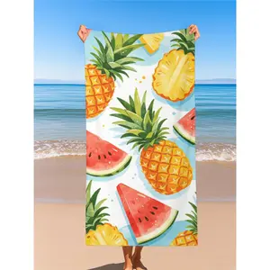 Watercolor Pineapple & Watermelon Beach Towel | Tropical Fruit Summer Pool Towel, Quick Dry