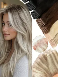 Invisible Twin Tabs Tape with a Width of 4Cm in Human Hair, 10pcs of Double-Injected PU Skin Weft Hair, Natural Straight Micro Ring Weft Hair, 40-50G Bundles in Blonde, Brown, And Black
