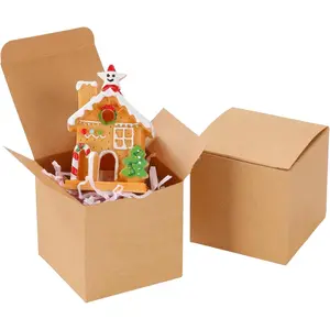 50 Pack Push-Form Gift Boxes 3x3x3 Mini Gift Boxes with Lids for Cookies Candies, Mugs,Candles,Ornaments,Treats & Crafting - Bulk Small Boxes for Bridesmaid Proposal,Wedding,Birthday & Party Favor, Brown