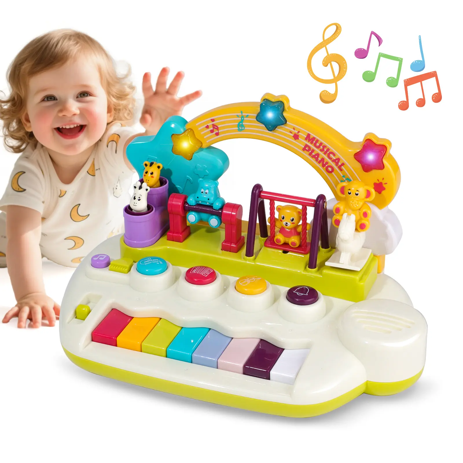 Baby Piano Toy for 1 Year, Light Up Musical Keyboard with Animal Sounds, Interactive Early Learning Toy for Toddlers, Birthday Gift for 1 Year Old Boys Girls