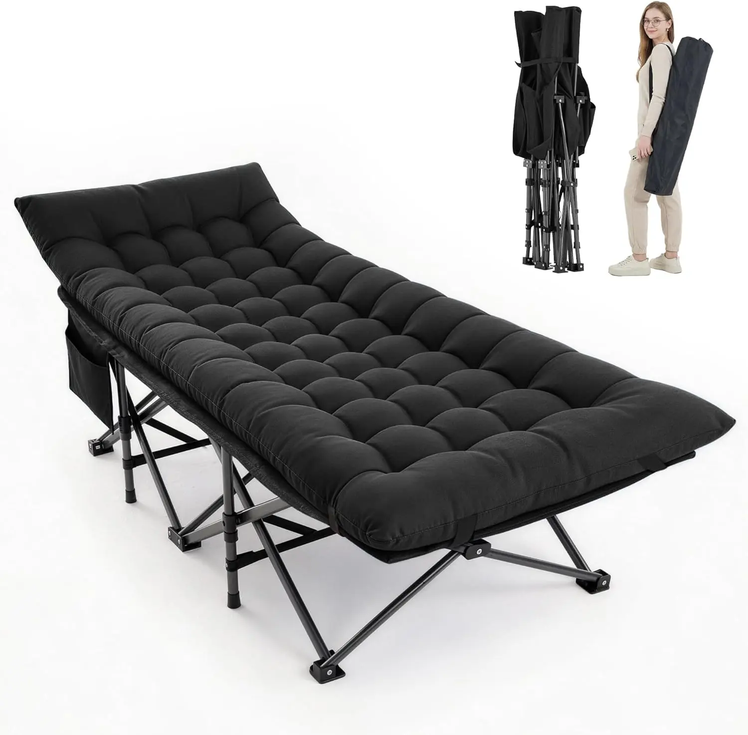 [DealsforYouDays]Camping Cot, Folding Camp Cot for Adults, Portable Outdoor Cot with Carry Bag & Mattress, Fast Setup, Lightweight Compact Bed for Travel, Home Office Nap
