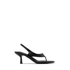 Eymi Thong Strap Slingback Mid Heels - Black PU