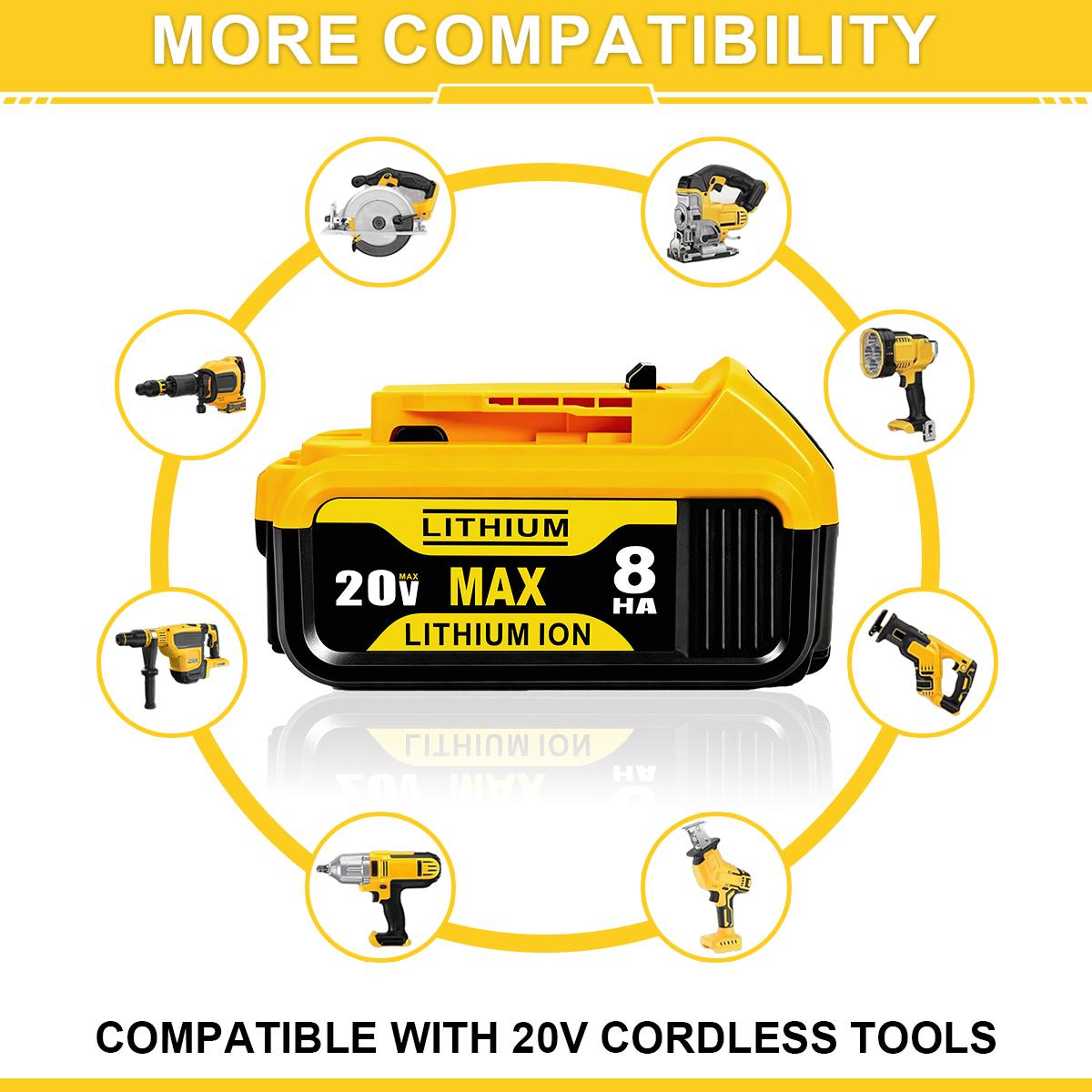 6-Pack 8.0Ah MAX XR Lithium Battery Replacement for Dewalt 20V Battery Lithium-ion DCB200DCD/DCF/DCG/DCS/DCB204/DCB203/DCB182/DCB201/DCB200/DCB180/DCB181 Series dewalt batteries