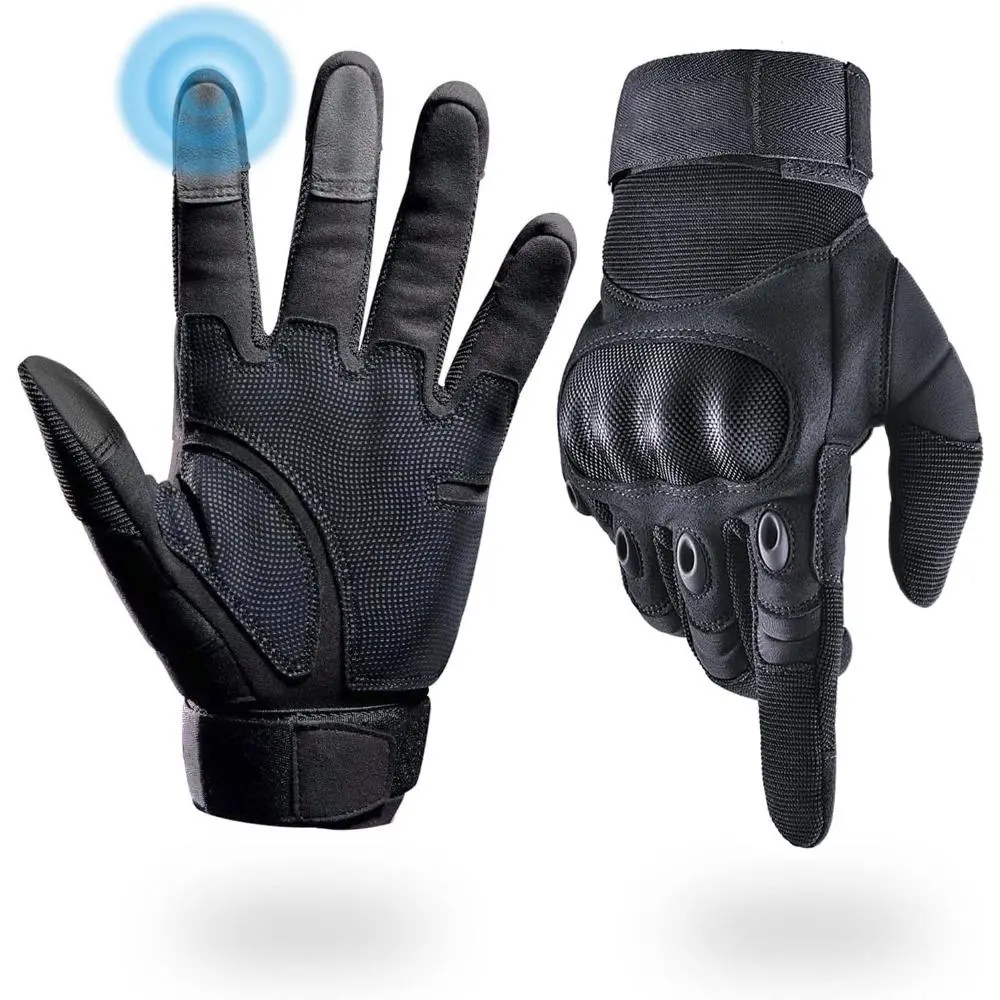 Men's Tactical Gloves with Hard Shell Knuckle Guards, Leather Palm, Anti-Slip Surface - Finger Knuckle Guard, Hand Protection, Flexible Tactical Feel, Durable for Shooting, Motorcycle, Airsoft Sports