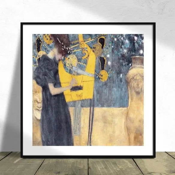 Music - Gustav Klimt | Square Print, Square Poster, Vintage Exhibition, Reproduction Dec, Gift Idea, Women Portrait, Music Poster, 8x8 10x10 Aesthetic Canvas Poster UNFRAMED AESTHETIC CANVAS POSTER