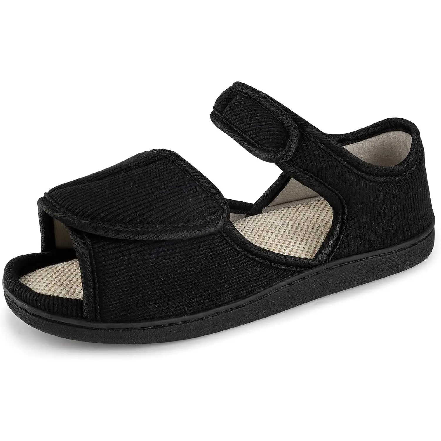 TIESTRA Men's Wide Width Breathable Diabetic Sandals - Adjustable Hook-and-Loop Open-Toe Footwear for Elderly with Swollen Ft, Edema, Arthritis (Indoor/Outdoor Use)