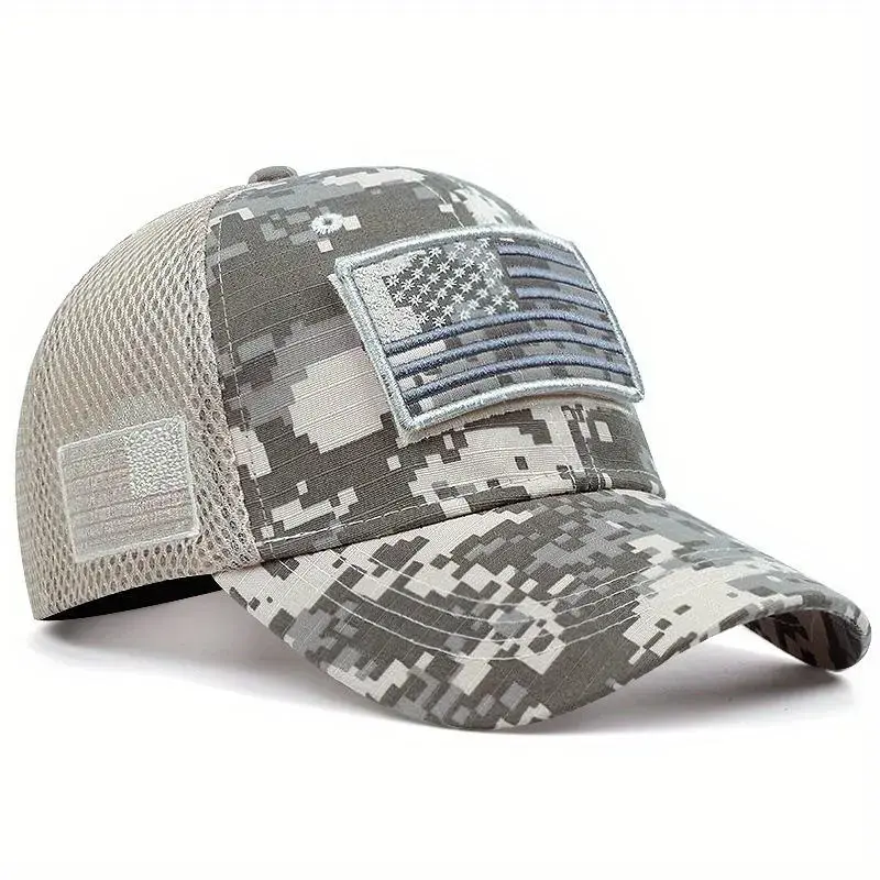 American Flag Digital Camo Trucker Hat | Adjustable Mesh Baseball Cap | Curved Brim Outdoor Hunting Fishing Hat for Men & Women