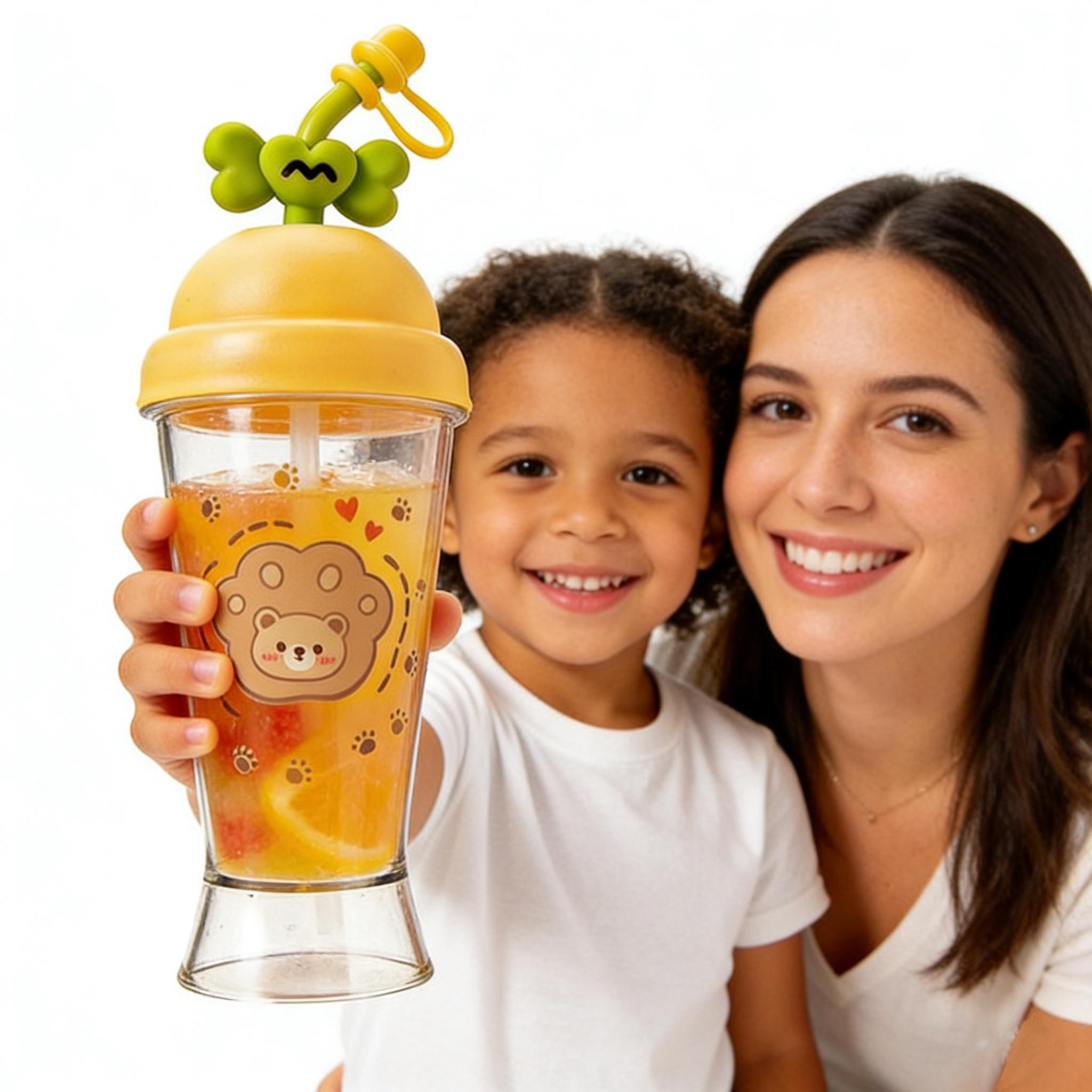 750ml Large Capacity Cute Straw Cup with Lid, Leakproof Silicone Straw Tumbler, BPA-Free Portable Water Bottle for Summer Iced Coffee, Smoothie, Bubble Tea, Travel & Daily Use