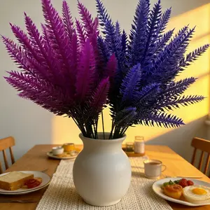 Artificial Lavender 10 Pieces Without Vase, Lifelike Faux Lavender Stems, Realistic Fake Purple Flower Branches, Indoor Home Kitchen Office Table Decor, Outdoor Garden Patio Window Box Wedding Party Centerpiece Decoration