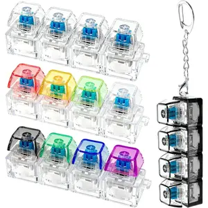 4 PCS Keyboard Fidget Toy, Keyboard Fidget Keychain 4-in-1 Keyboard Decompression Button Finger Clicker Toys, Button Stress Relief Fidget Gifts (Clear Black Transparent Colorful)