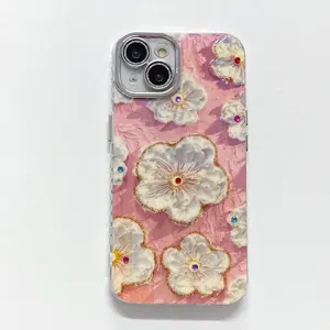 OIL PAINT FLORAL RHINESTONES IPHONE CASE
