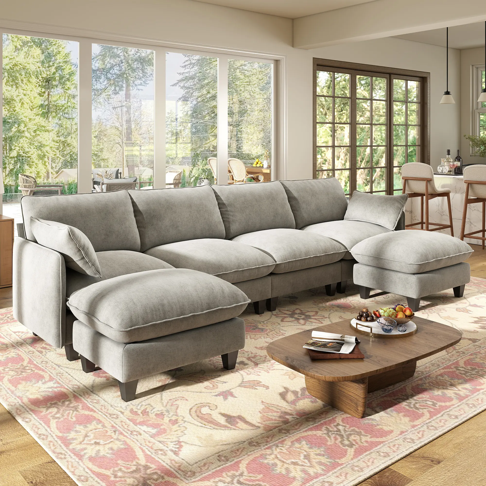GuroMagicSofa 71-105" Modular Sectional Sofa with Movable Ottoman, L-Shaped Deep Seat Cloud Couch for the Living Room, 3-Seat, Beige comfort furniture