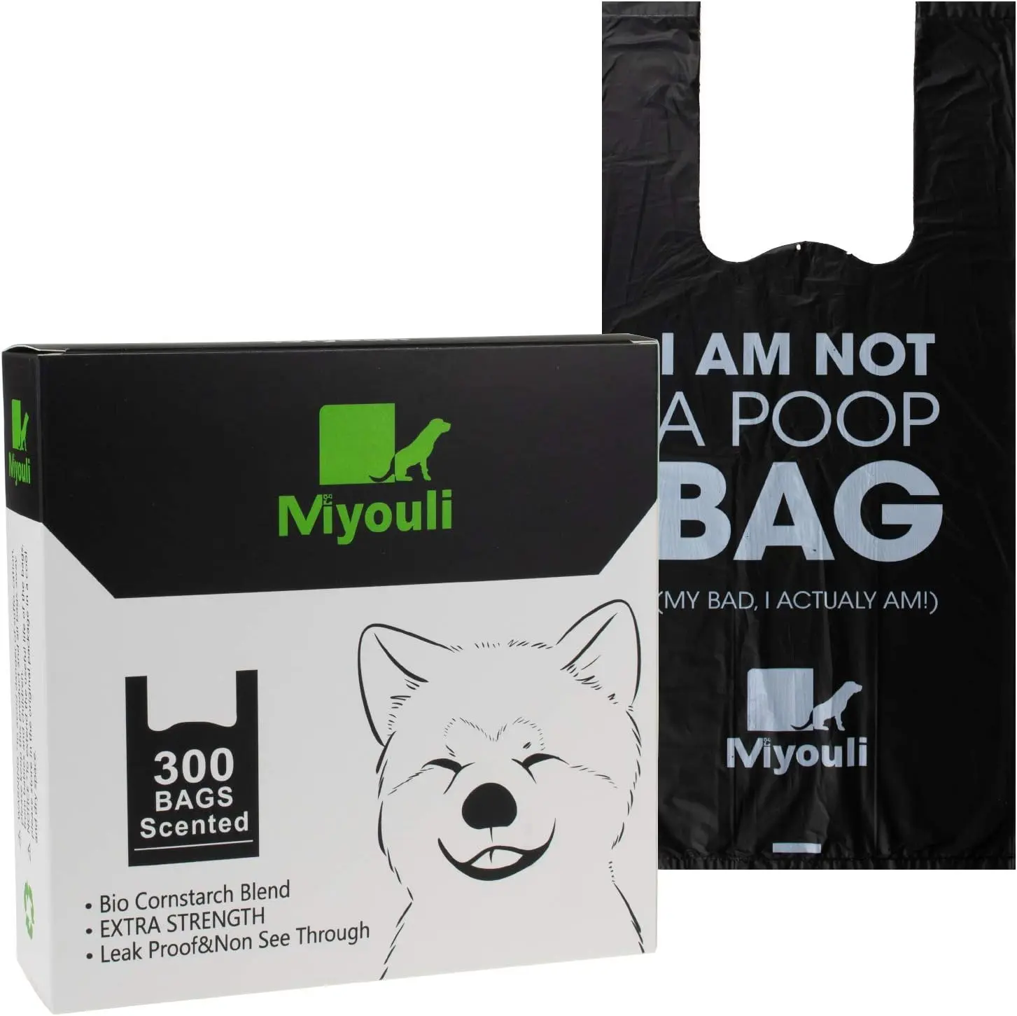 300-Count Extra Thick Dog Poop Bags | Leak-Proof & Easy-Tie Handles | 100% Biodegradable Pet Waste Bags | Miyouli by HZL