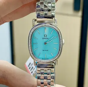 Omega Vintage 23x26mm Manual Wind - Custom Blue Dial, Steel Bracelet & Diamond-Set Caseback Ladies Watch MWT000573