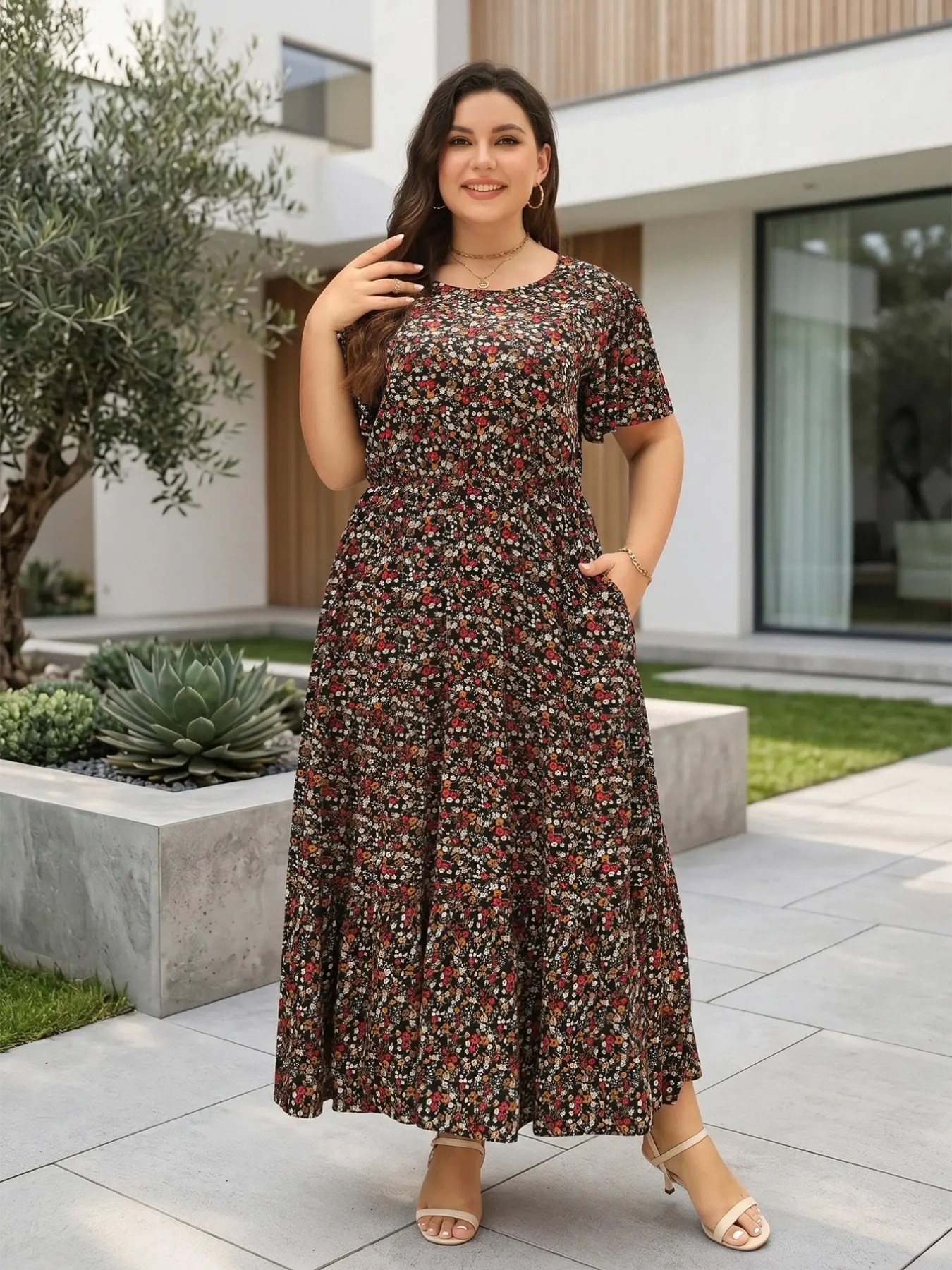 Women's Plus Size Ditsy Floral Print Pocket Ruffle Hem A Line Dress, Summer Clothes Women, Boho Casual Butterfly Sleeve Long Dress, Women's Clothes For Holiday Vacation, Summer Outfits 2024, Casual Wear - Women's Plus Size Ditsy Floral Print Pocket Ruffle Hem A Line Dress, Summer Clothes Women, Boho Casual Butterfly Sleeve Long Dress, Women's Clothes For Holiday Vacation, Summer Outfits 2024, Casual Wear -