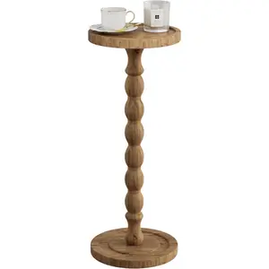 Solid Rubberwood Round Small Side Table 9.4 inch Brown End Coffee Table for Small Spaces Living Room Sofa Bedroom Corner Office