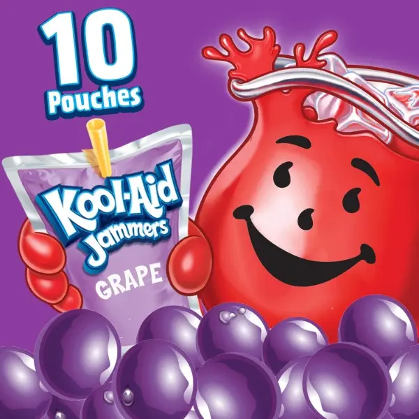 Grape-Flavored Jammers Fruity Juice Drink, 10x6 fl oz Pantry-Friendly Packaging Pouches, High Fructose Corn Syrup-Sweetened, Halal, Excellent Source of Vitamin C, Sodium Citrate Liquids, for Children & Adults, School Lunches