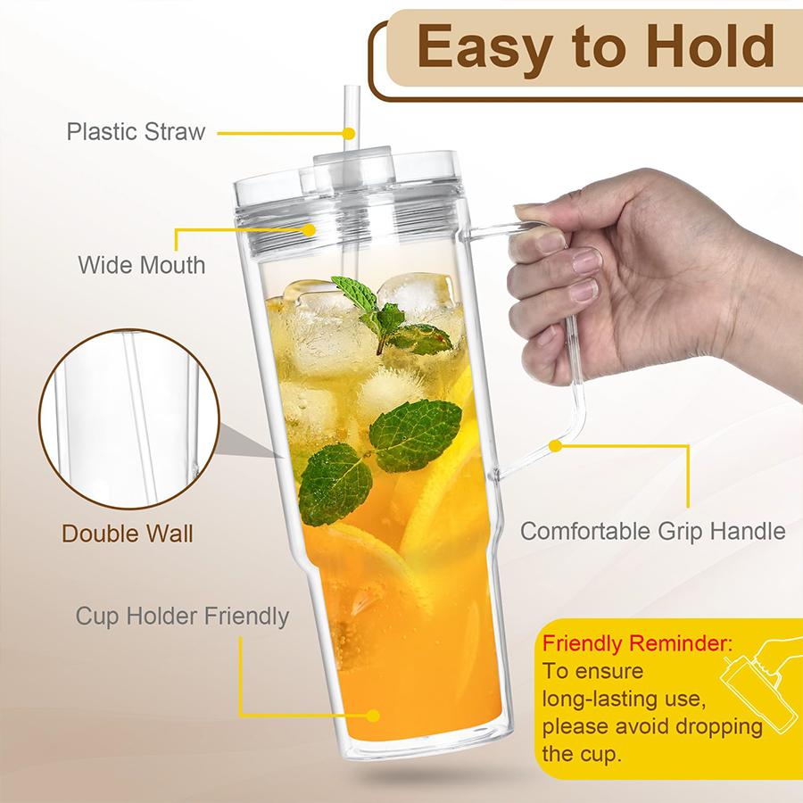 HILAKE 4pcs40oz water bottles, double-layer plastic cups with lids — pre-drilled anti-spill travel cups suitable for hot drinks and iced coffee; ideal for Christmas, Halloween, Easter, Thanksgiving, Valentine’s Day, and more; hand wash only; coffee travel