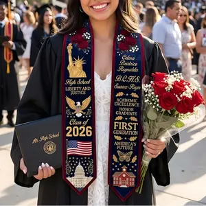 Custom Graduation Stole 2026, Personalized High School Class of 2026 Sash, American Flag Graduation Stole, First Generation Graduate Gift Graduation Stole