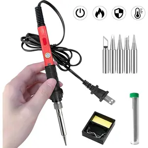 60W Soldering Iron, 110V Welding Kit with Ceramic Heater, Portable Solder Irons with 5pcs Extra Tips, Stand, Solder Tube, Sponge, for Electronic Repair