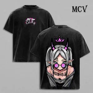 Vintage Washed Frieren Graphic T-Shirt | Beyond Journey's End Elf Mage Oversized Tee for Men & Women | Cozy Fantasy Anime Streetwear