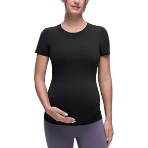 Softembrace Maternity Crewneck Short Sleeve Shirts - Soft Casual Pregnancy Tops Going Out Basic T-Shirts for Women