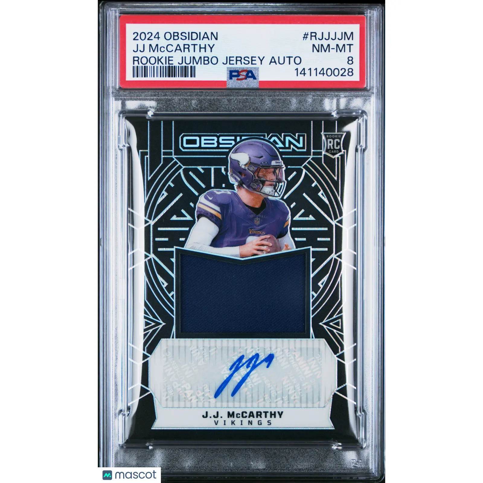 2024 Panini Obsidian Rookie Jumbo Jersey Autographs JJ Mccarthy #RJJJJM PSA 8