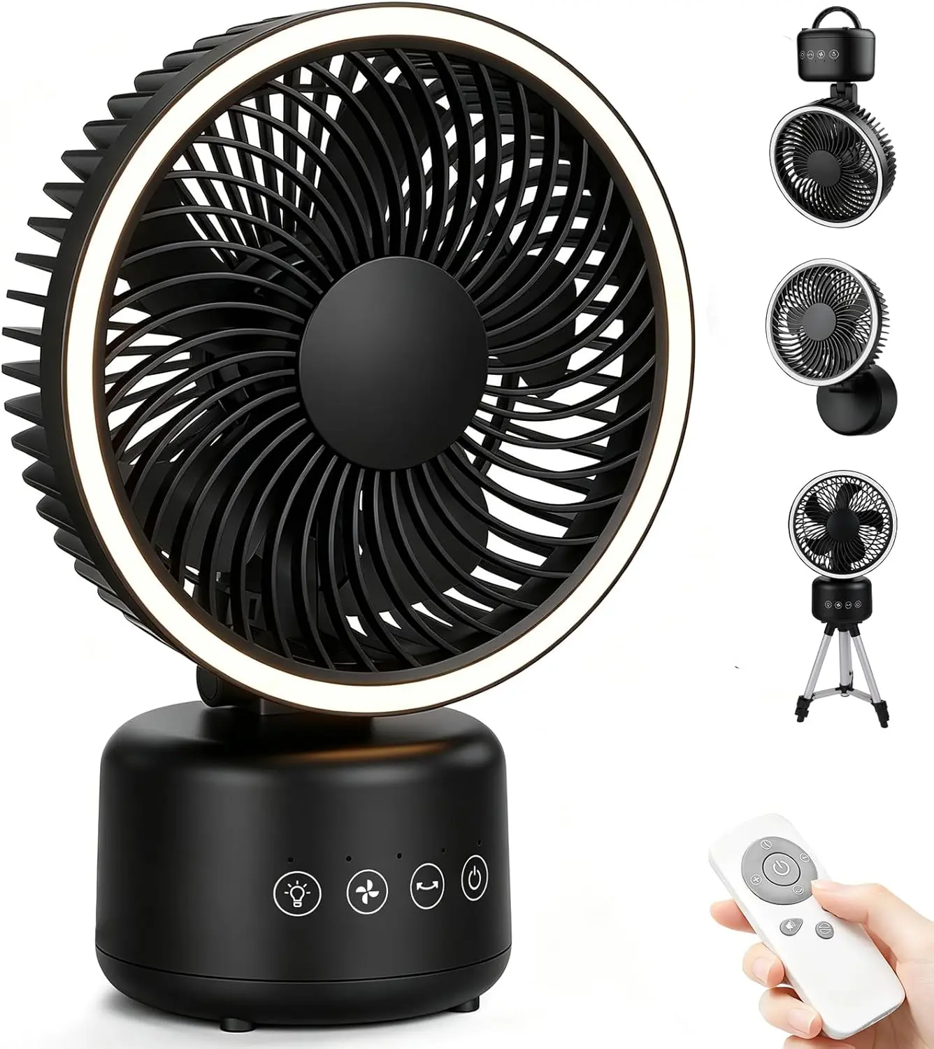 【SummerVibes】COWSAR 4-in-1 Portable Rechargeable Camping Fan - 4-Speed, 330° Oscillation, USB-C, LED Light, Hook - Home & Outdoor Essentials for Camping, Travel