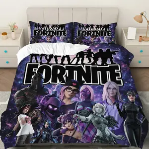 3PCS Duvet Cover Set, 1 Duvet+2 Pillowcases(Without filler), Fortnite Galaxy Character Gamer Theme, Christmas bedding set, Video Game Bedding Suitable for decoration bedroom dorm game room teenager room.