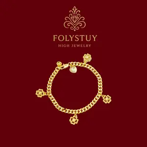 [7.4inch by 19cm Cuba four-leaf clover bracelet]【FOLYSTUY (W163)】Cuban four-leaf clover bracelet new fashion gold jewelry